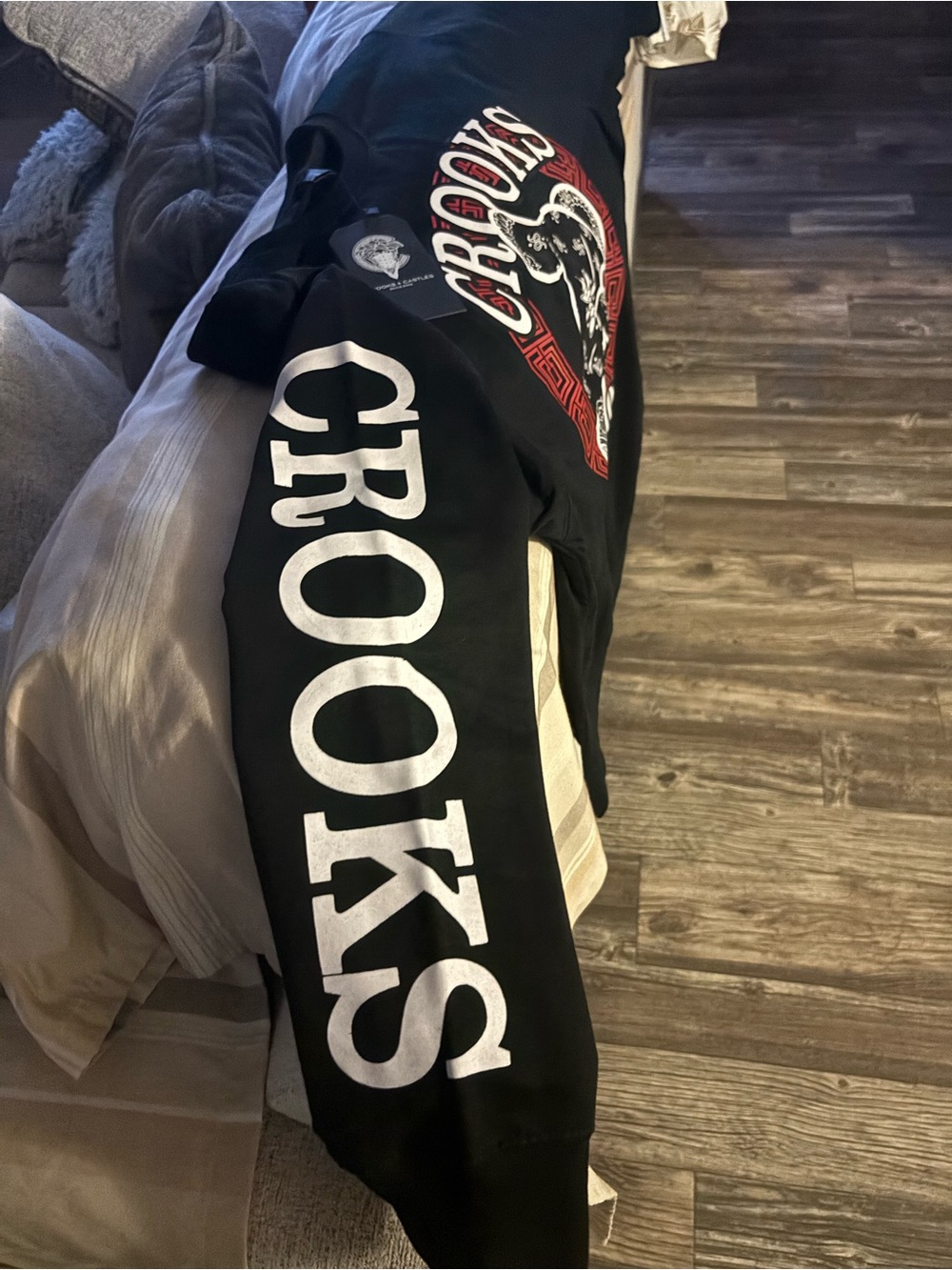 Crooks & Castles Black Pullover with Red and White Hand Graphic - Picture 3 of 4